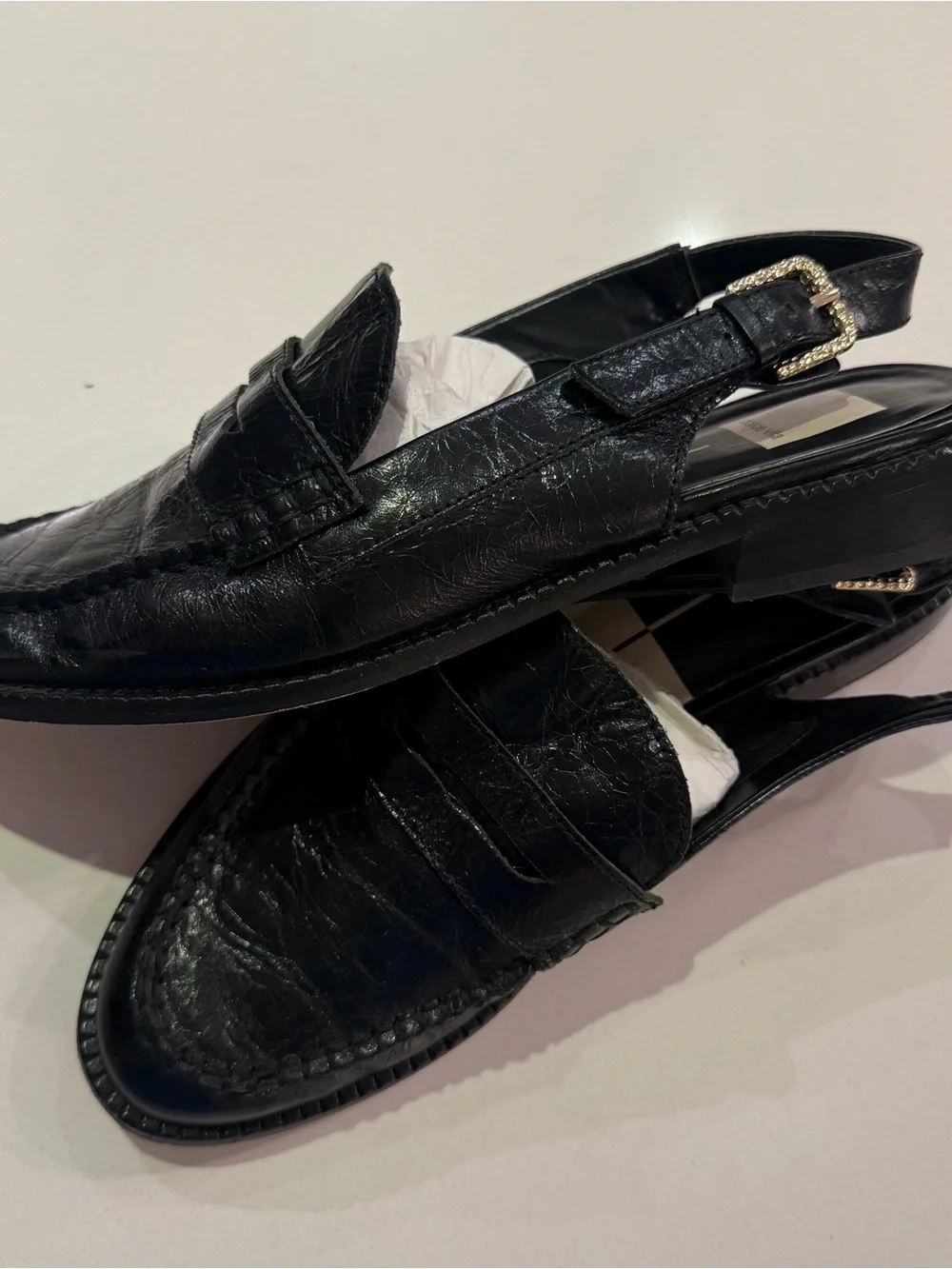 Dolce Vita Black Crinkle Leather Penny Loafer Slingback